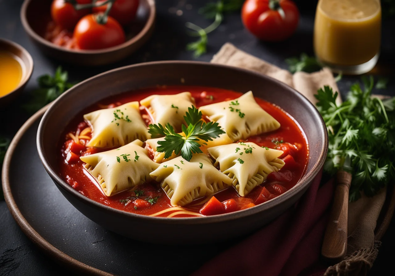 Maultaschen with Sauerkraut in Tomato Soup