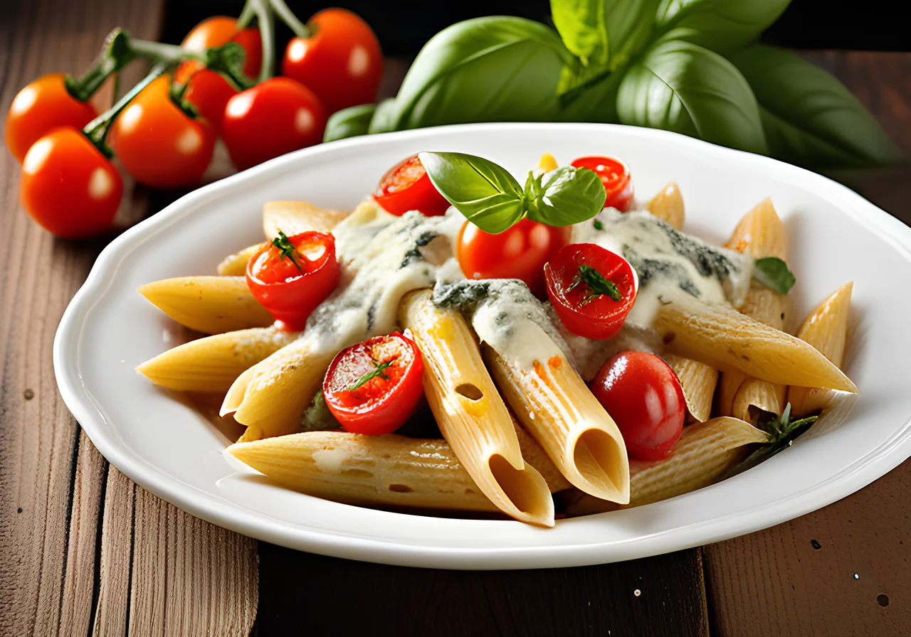 Baked Penne with Cherry Tomatoes and Gorgonzola