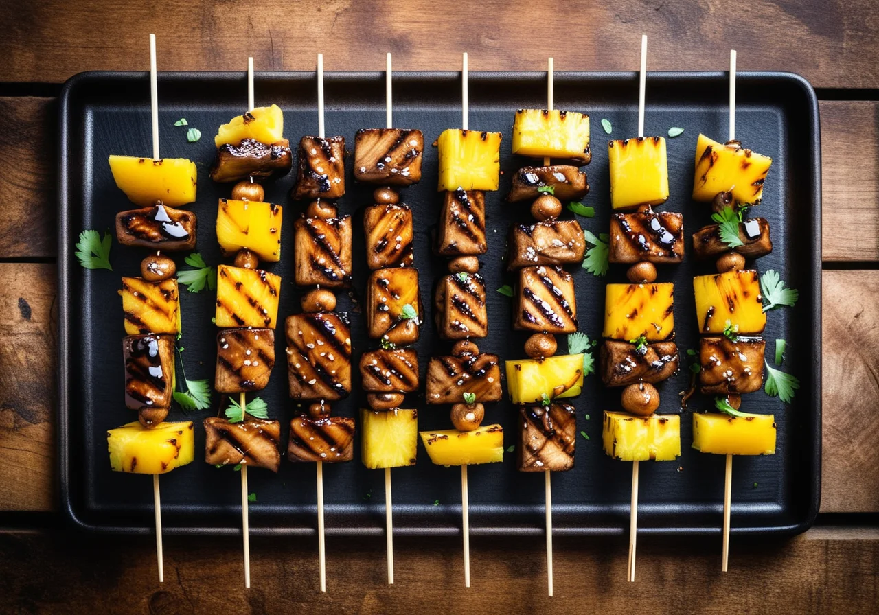 Teriyaki Mushroom Skewers with Pineapple