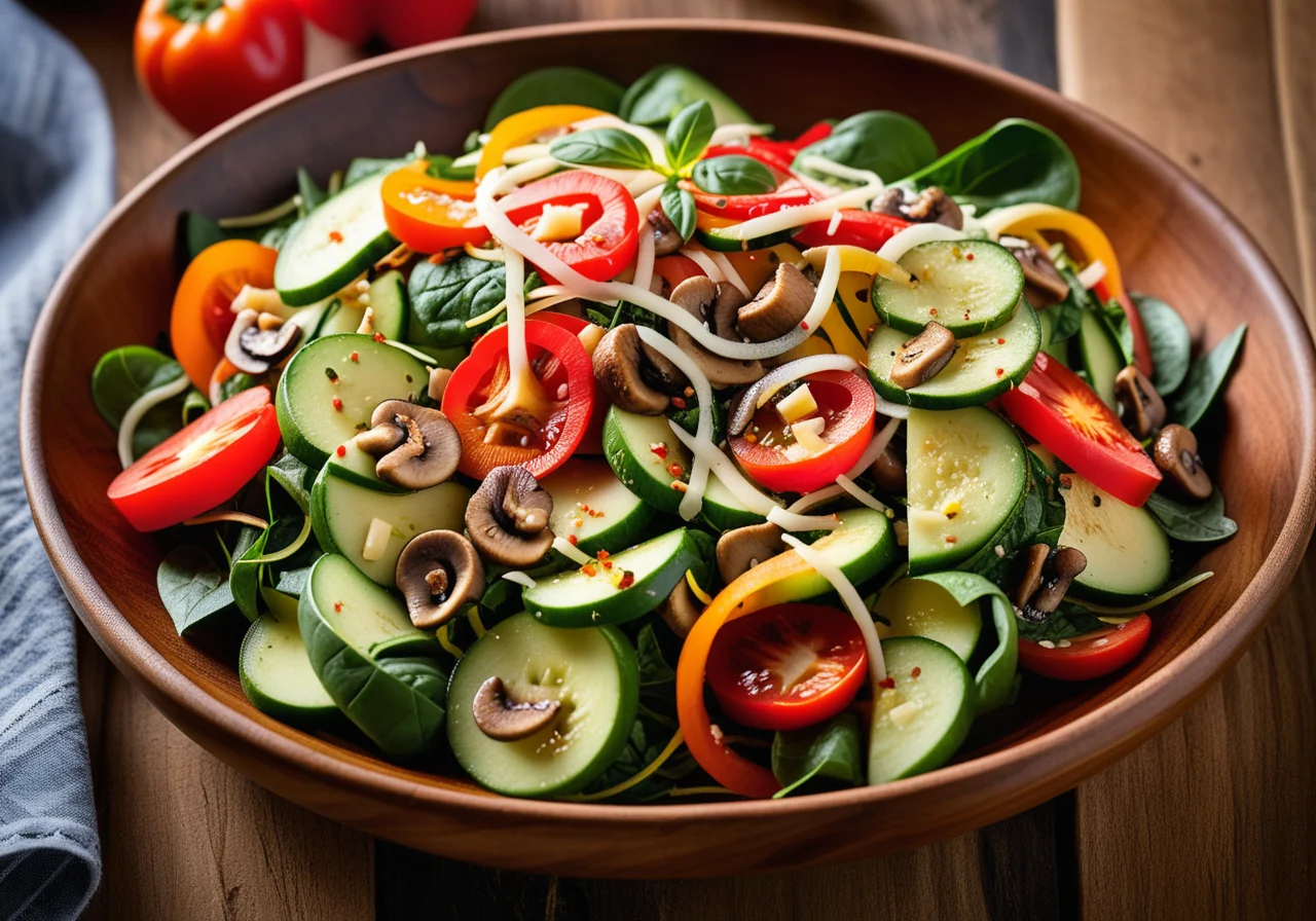 Spinach Salad with Zucchini and Carrot Strips
