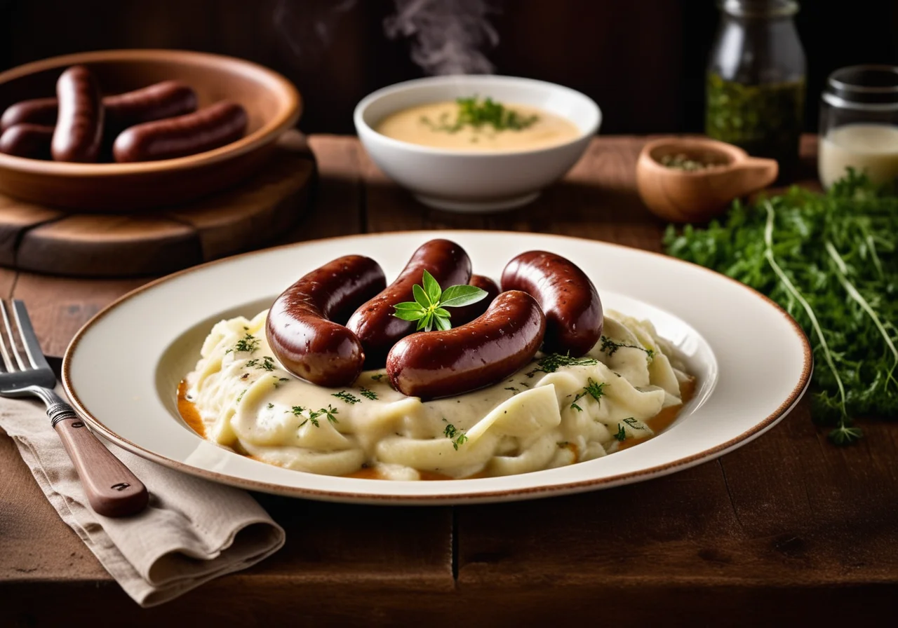 Blut- und Leberwurst in Kartoffel-Kraut-Soße