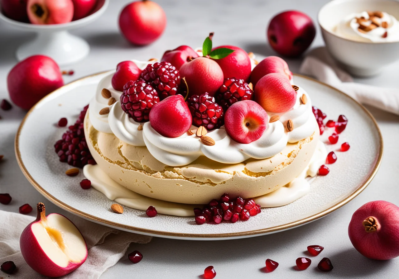 Pavlova with Lychee and Pomegranate