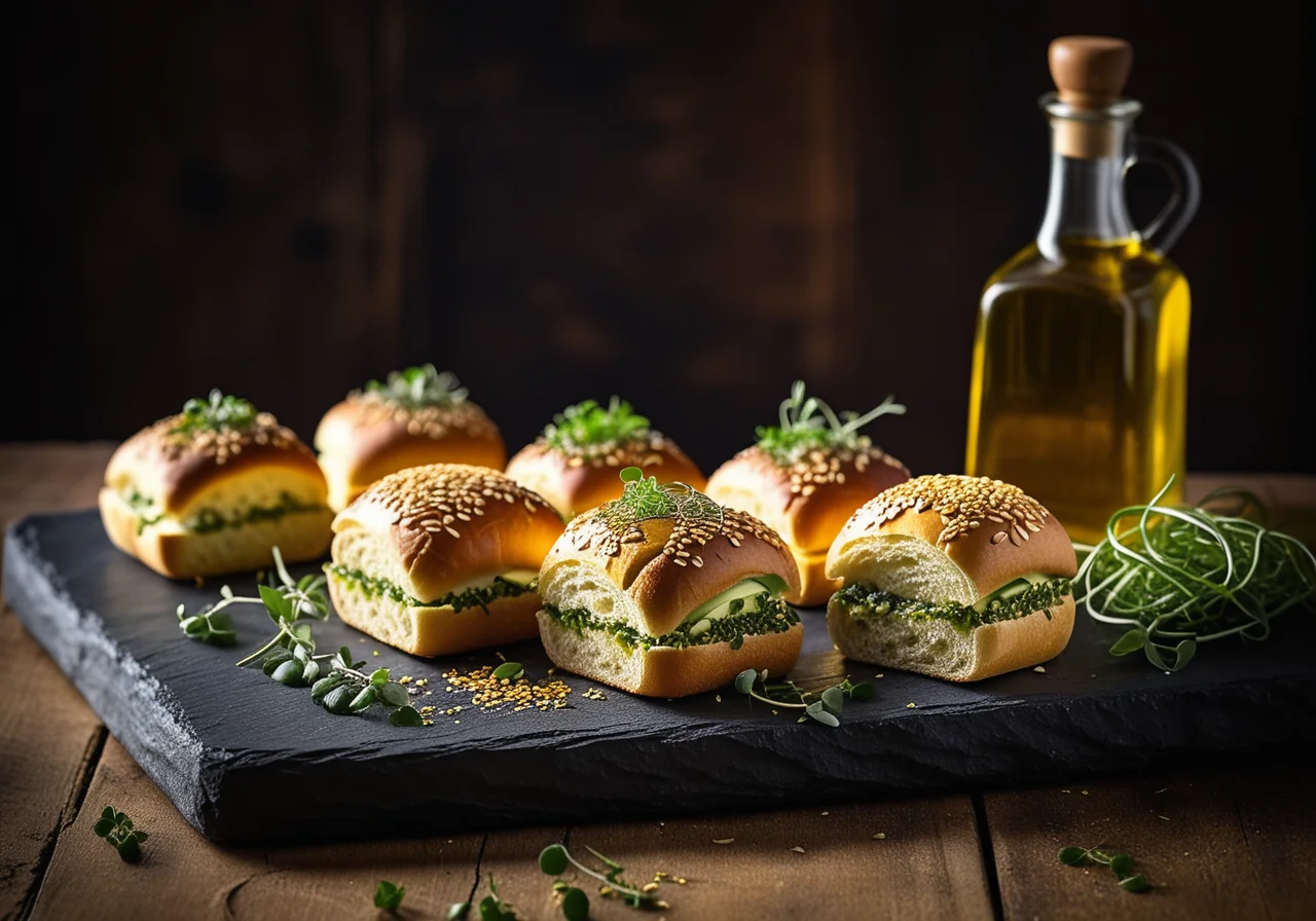 Seeded rolls with sheep cheese and sprouts