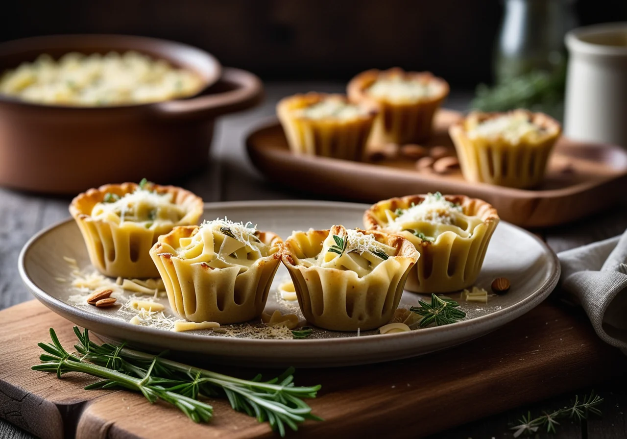 Cheese and Leek Filled Pasta Cups
