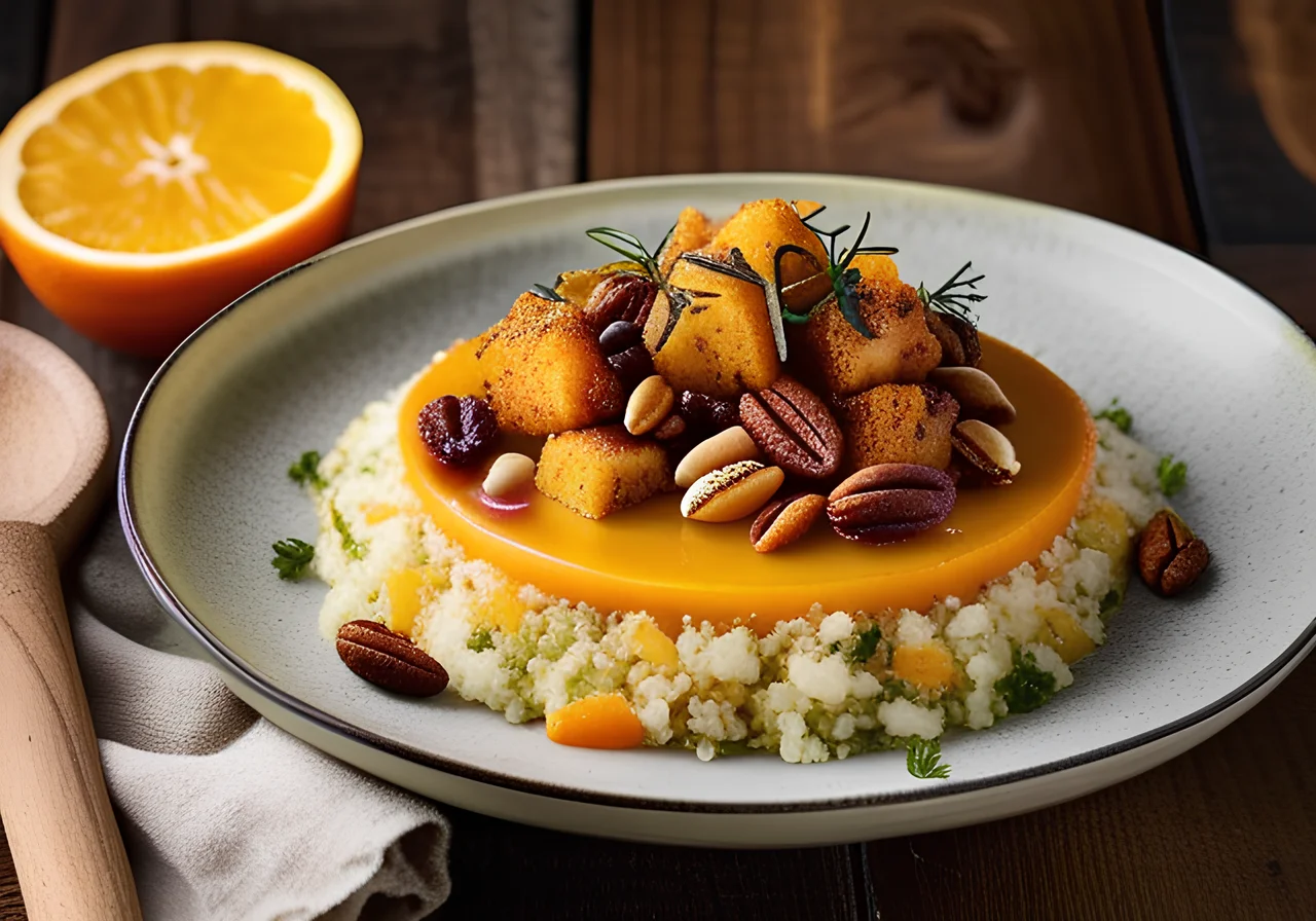 Cauliflower Rice Pan with Trail Mix Topping