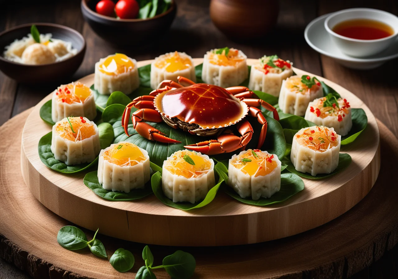 Various River Crab Dishes with Salad