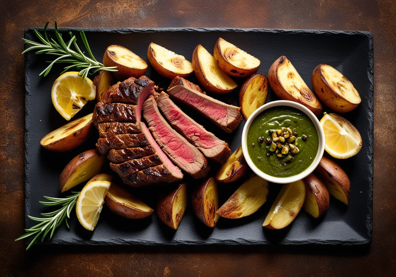 Ribeye Roast with Roasted Potatoes and Capers Sauce
