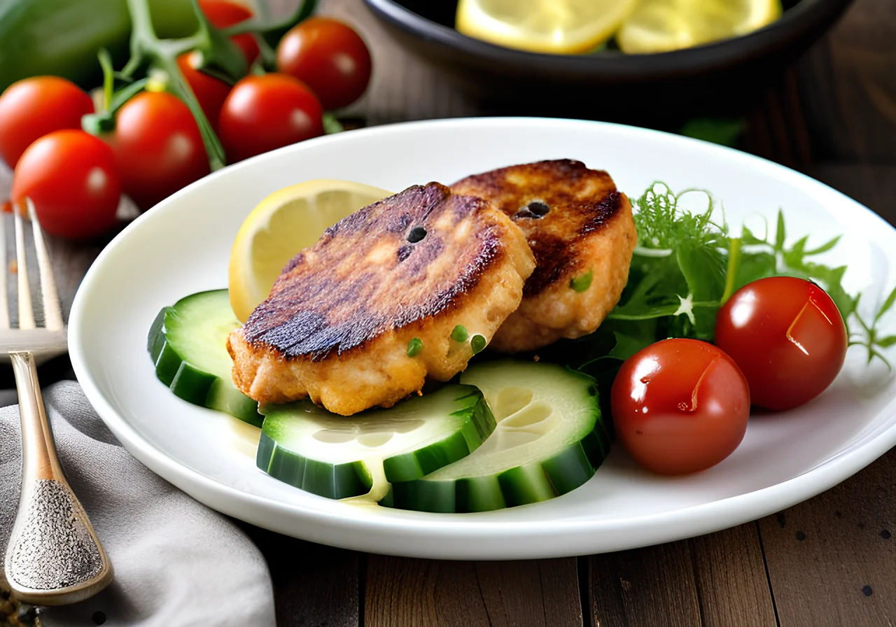 Chicken Patties with Cucumber Salad