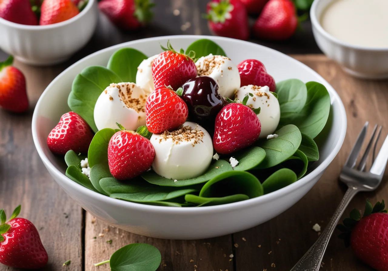 Leafy Salad with Strawberries and Cheese