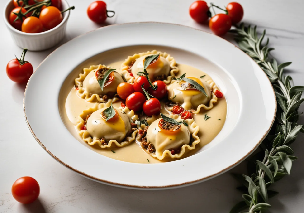 Filled Pasta with Quail and Sherry Cream Sauce