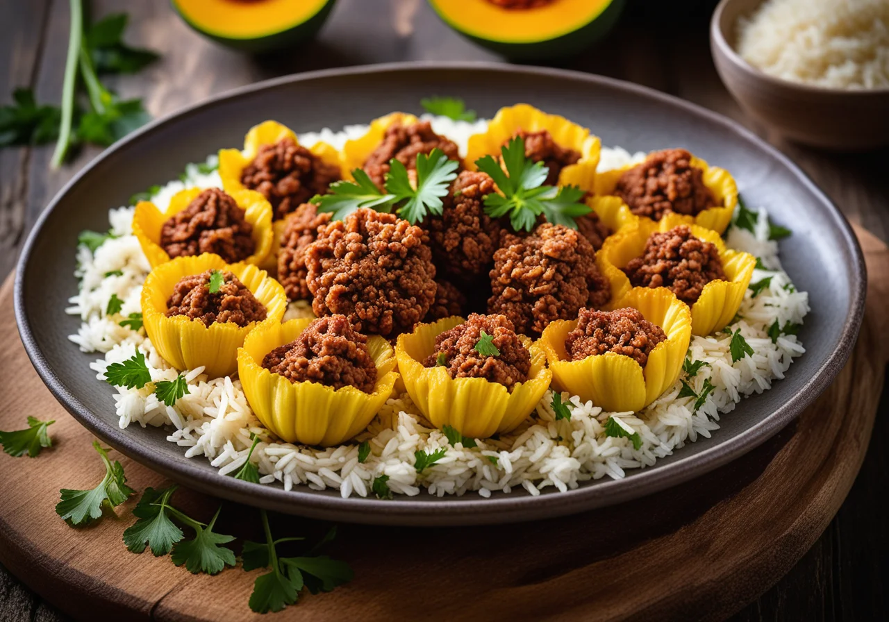 Zucchini Flower with Ground Meat Rice Filling