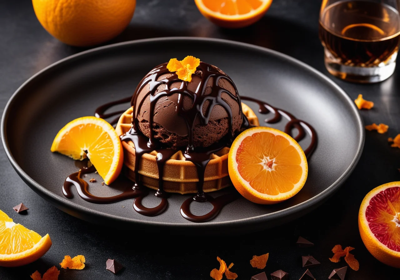Chocolate Ice Cream with Flavored Orange Fillets