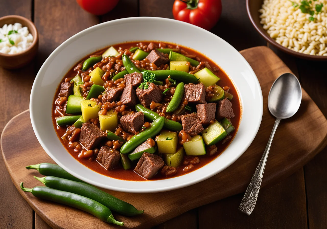 Goulash with Wax Beans and Zucchini with Barley