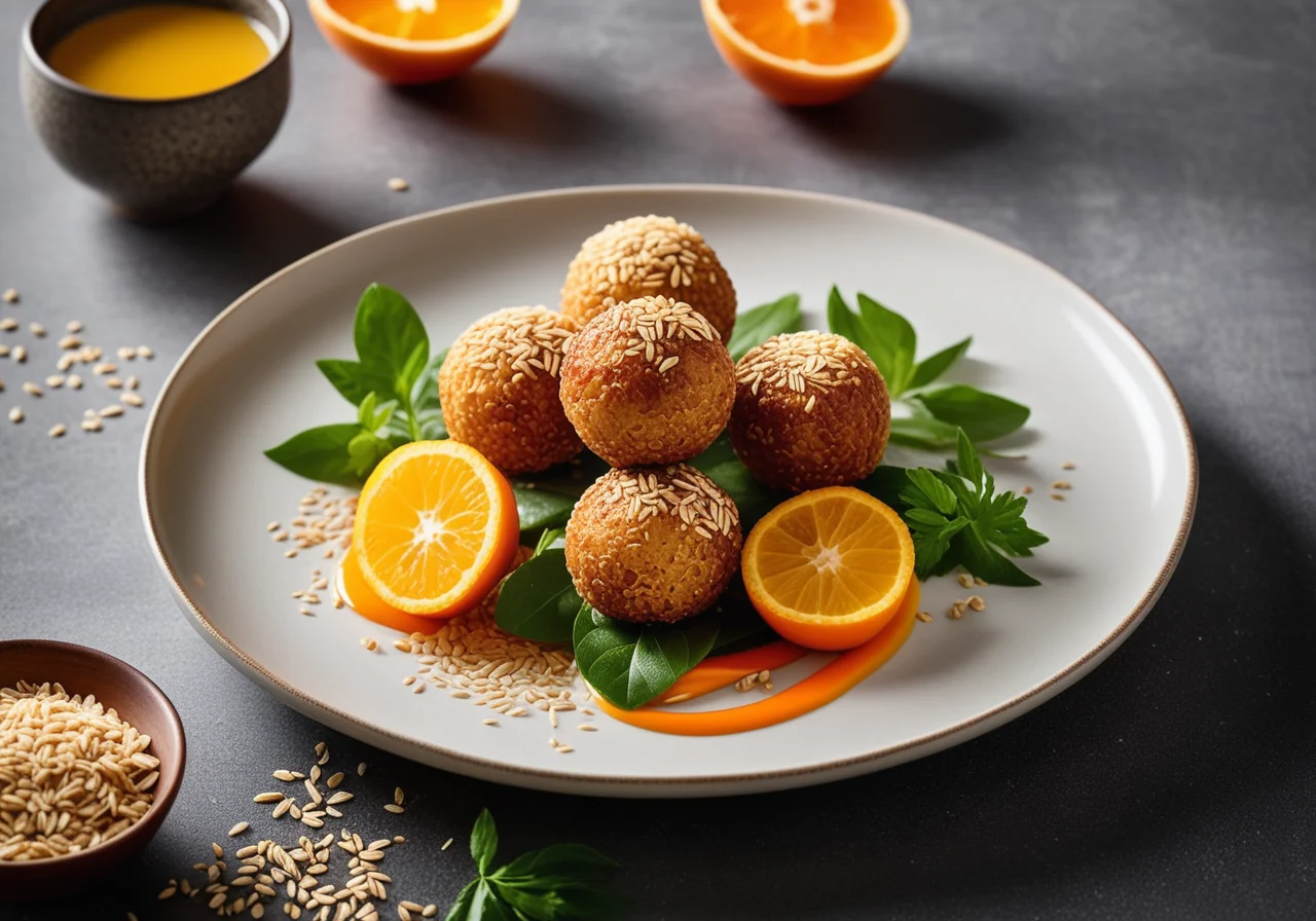 Crispy Sesame Rice Balls Filled with Carrot and Avocado