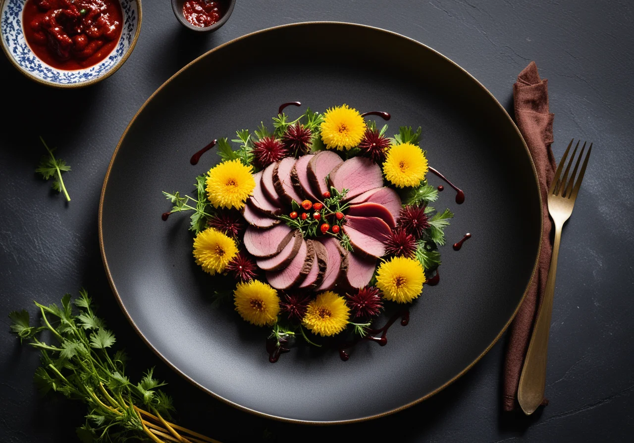 Pigeon with Pepper Sauce and Black Salsify