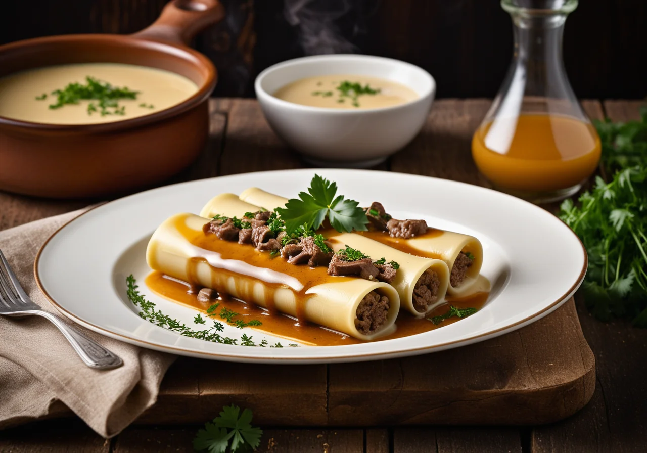 Cannelloni with Mushroom Filling in Broth