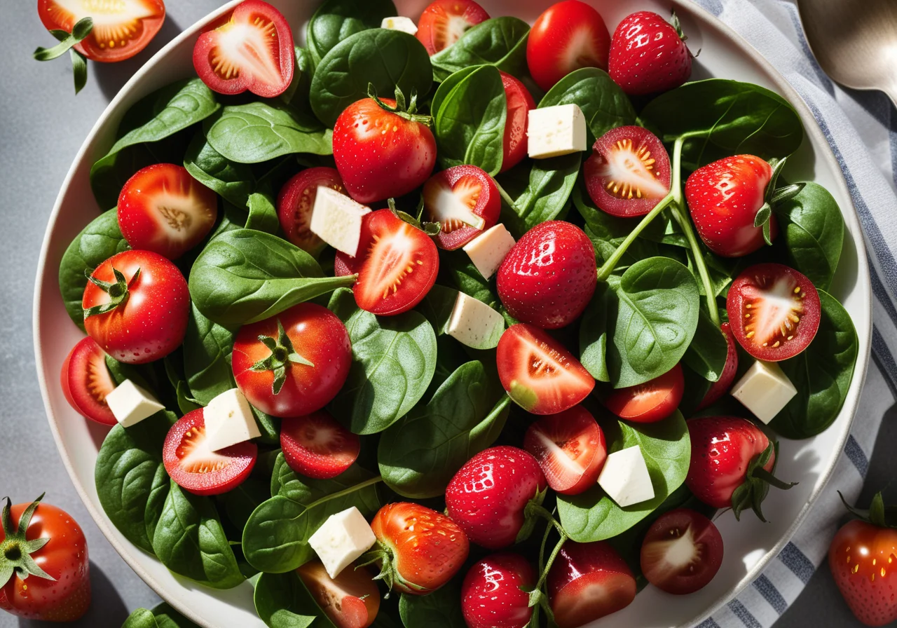 Tomato Spinach Salad with Strawberries