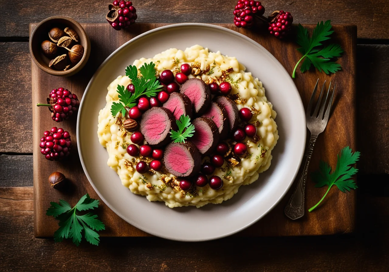 Venison Tenderloin with Nut Crust and Candied Chestnuts