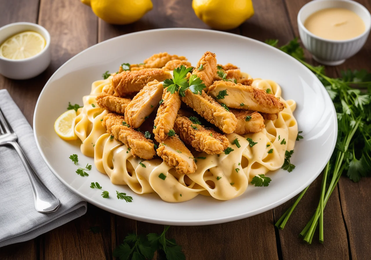 Chicken Strips with Ribbon Pasta