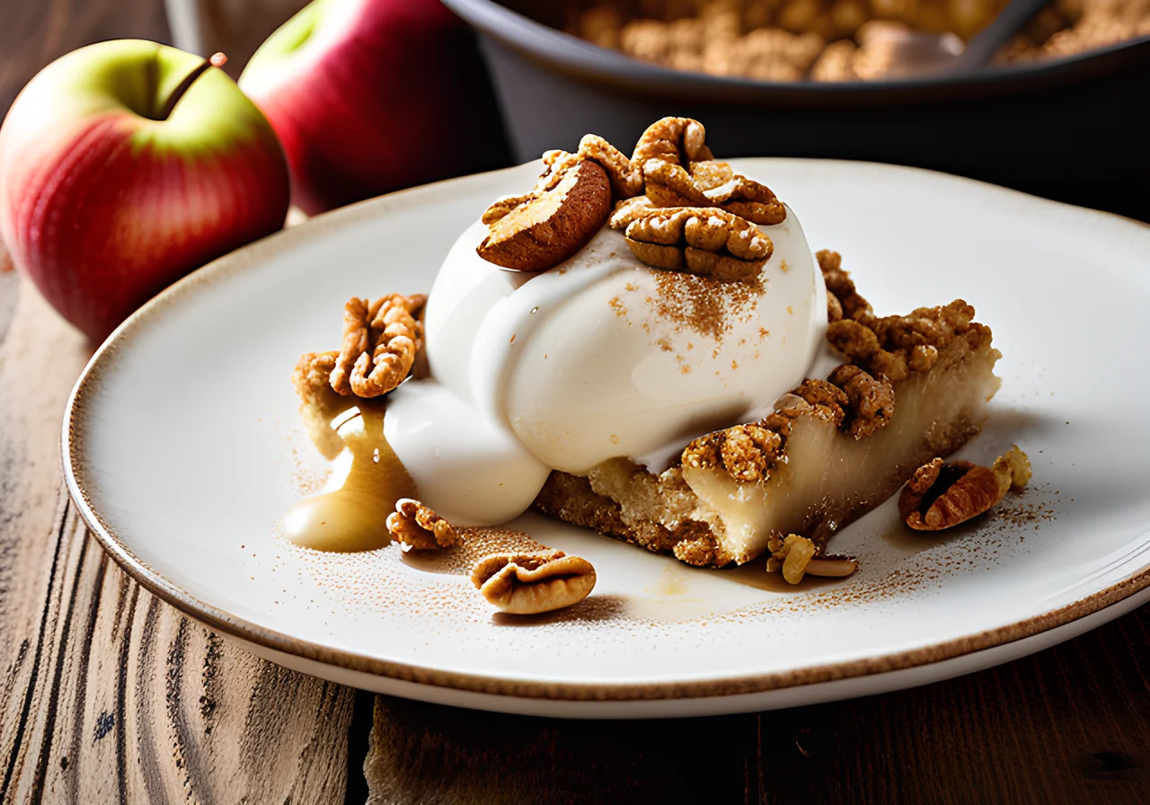 Apple-Nut Crumble with Yogurt Vanilla Sauce