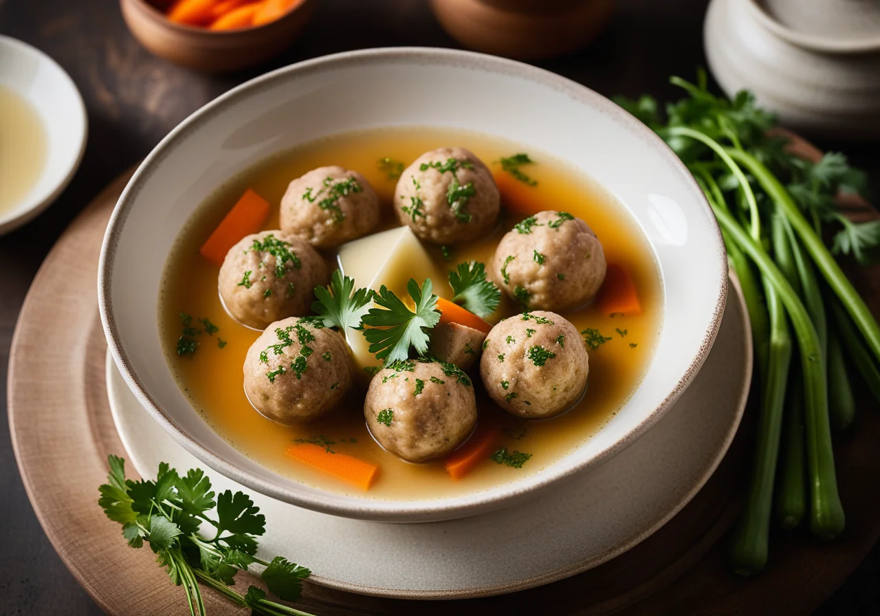 Clear Soup with Vegetables and Two Kinds of Dumplings