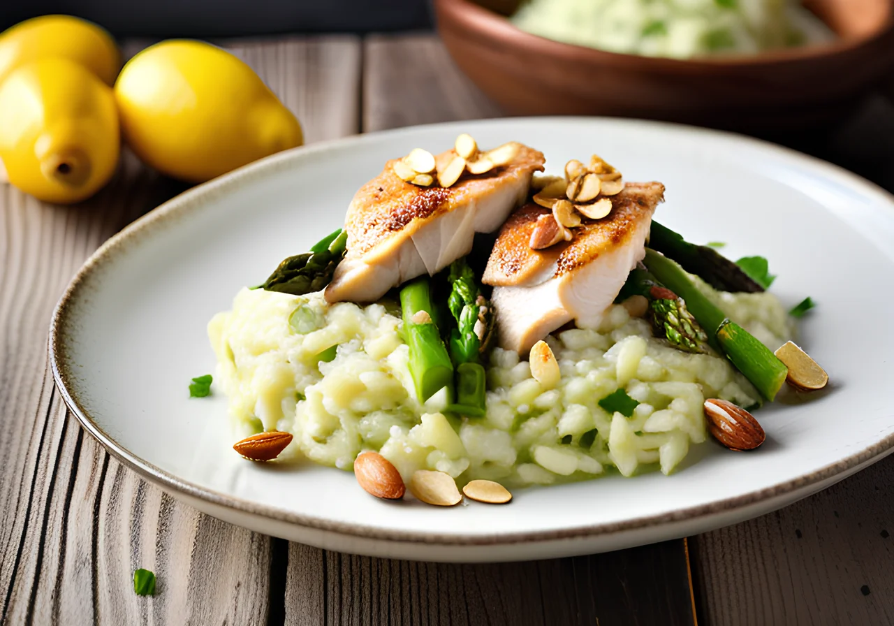 Asparagus Risotto with Almonds and Chicken