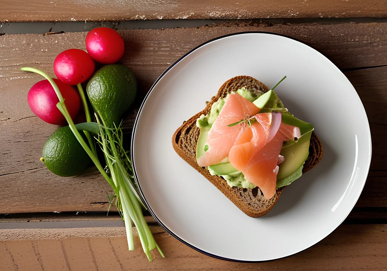 Whole Grain Bread with Avocado Cream Cheese and Smoked Salmon