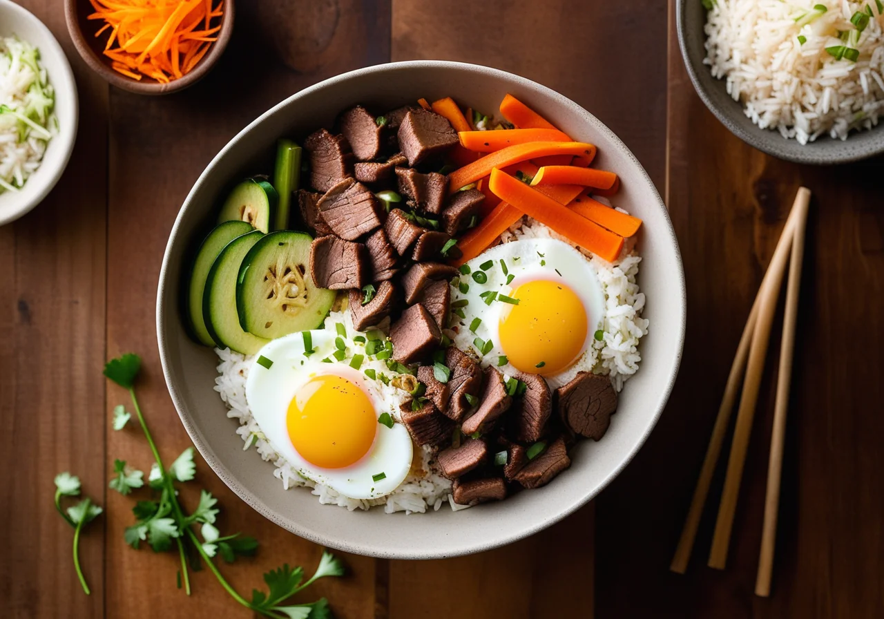 Rice with Beef, Egg and Vegetables