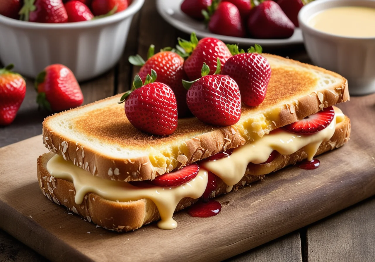 Fried Cheese Sandwich with Strawberries
