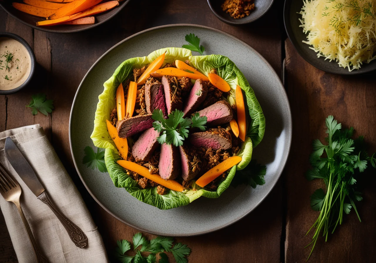 Savoy Cabbage Packets with Ground Meat and Stewed Vegetables