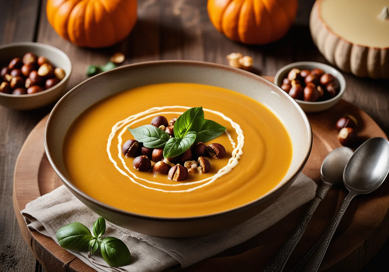 Pumpkin Soup with Chili and Chestnuts