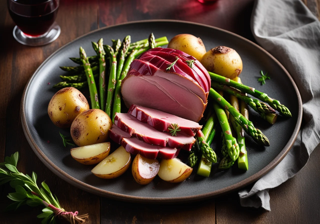 Ham Roast with Vegetables and Rhubarb Sauce
