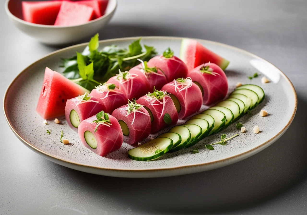 Asian-style Tuna Rolls with Melon and Vegetables