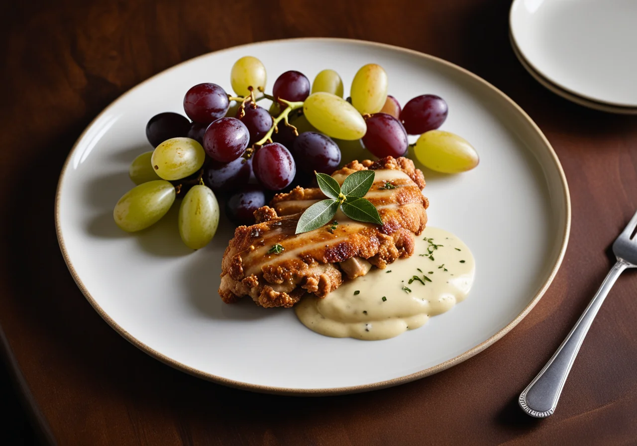 Pan‑fried chicken breast with grapes