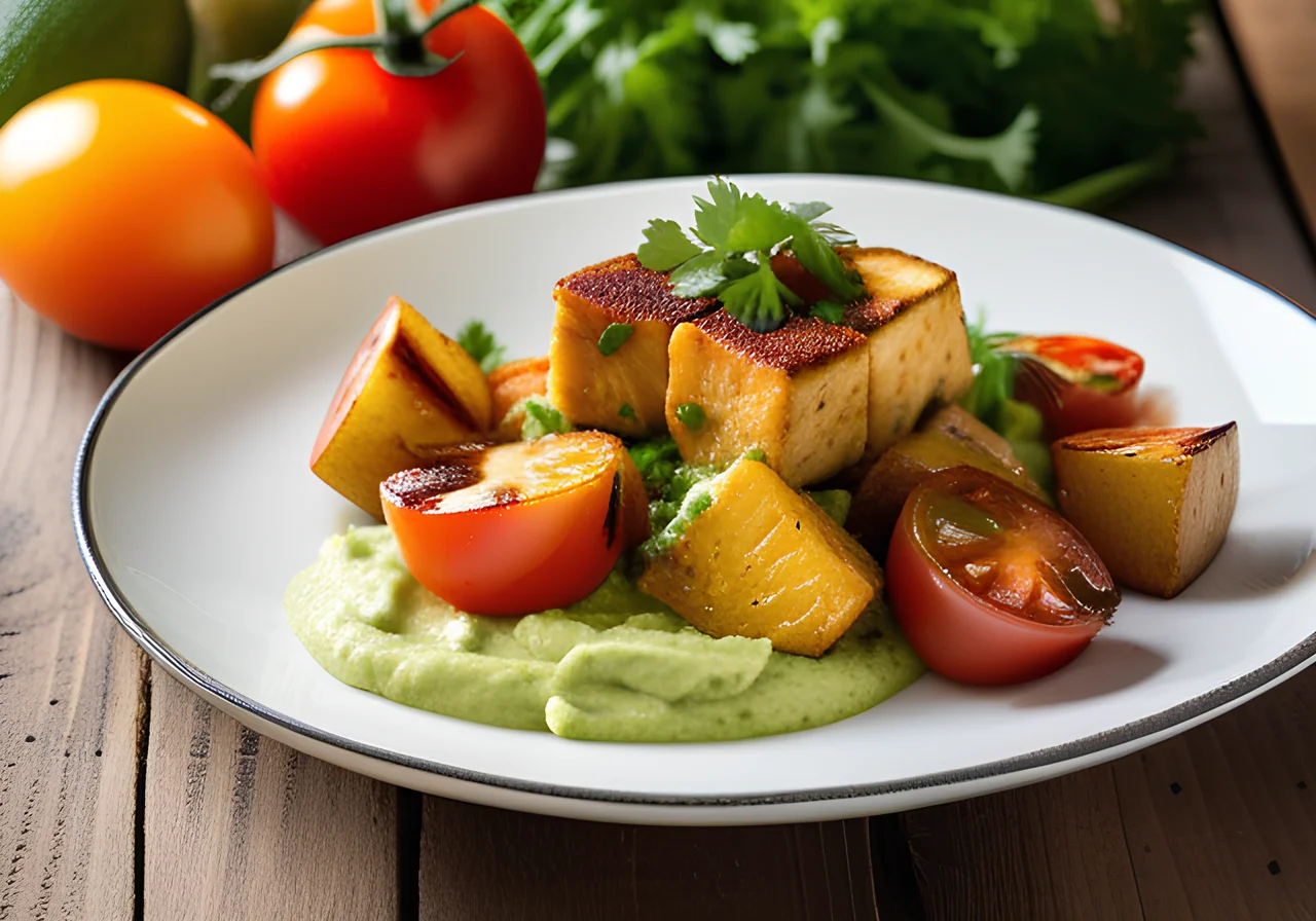 Scrambled Tofu with Avocado, Potatoes, and Tomatoes