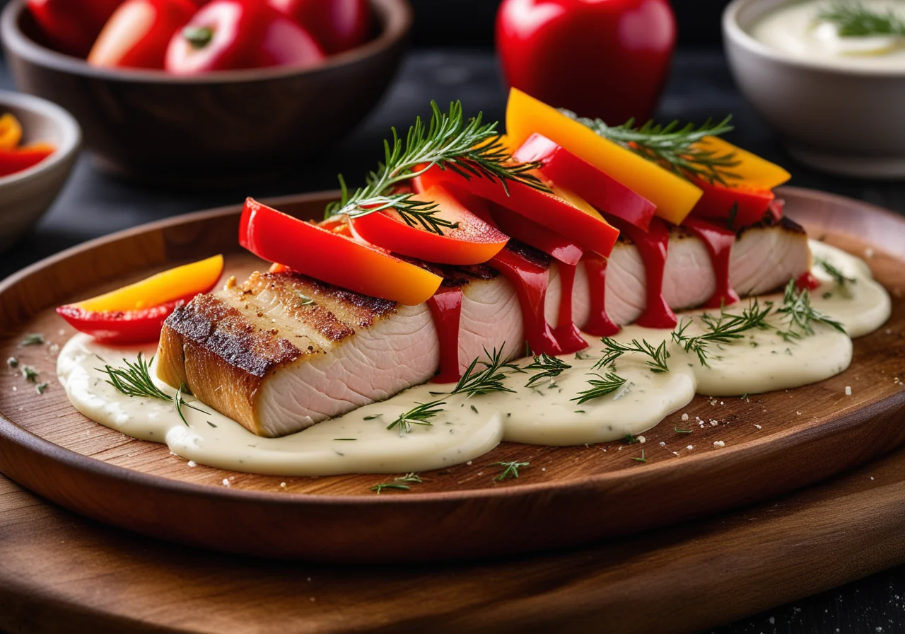 Zandergratin with Bell Pepper, Apples and Dill