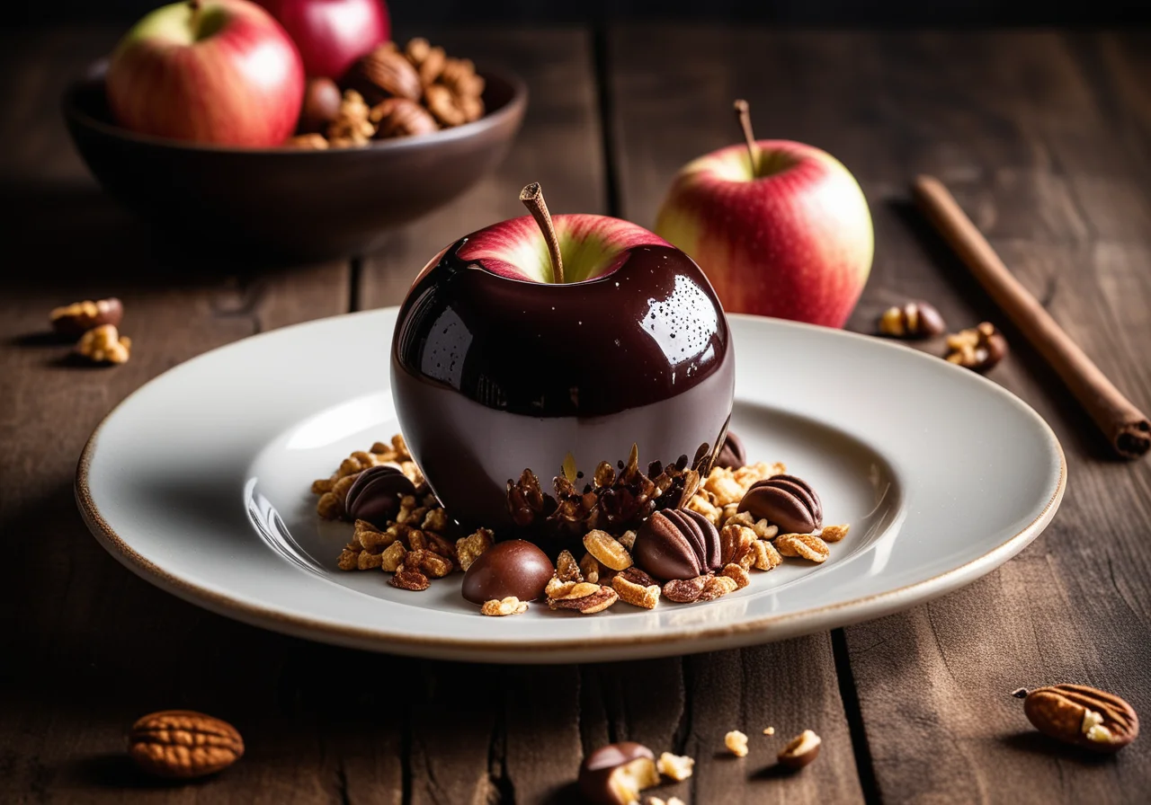 Apple with Chocolate Glaze and Hazelnuts