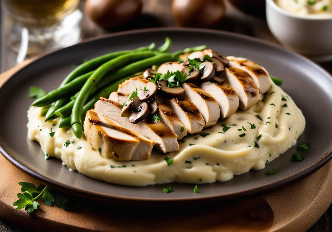 Chicken with Mashed Potatoes and Indian-Style Mushroom Sauce
