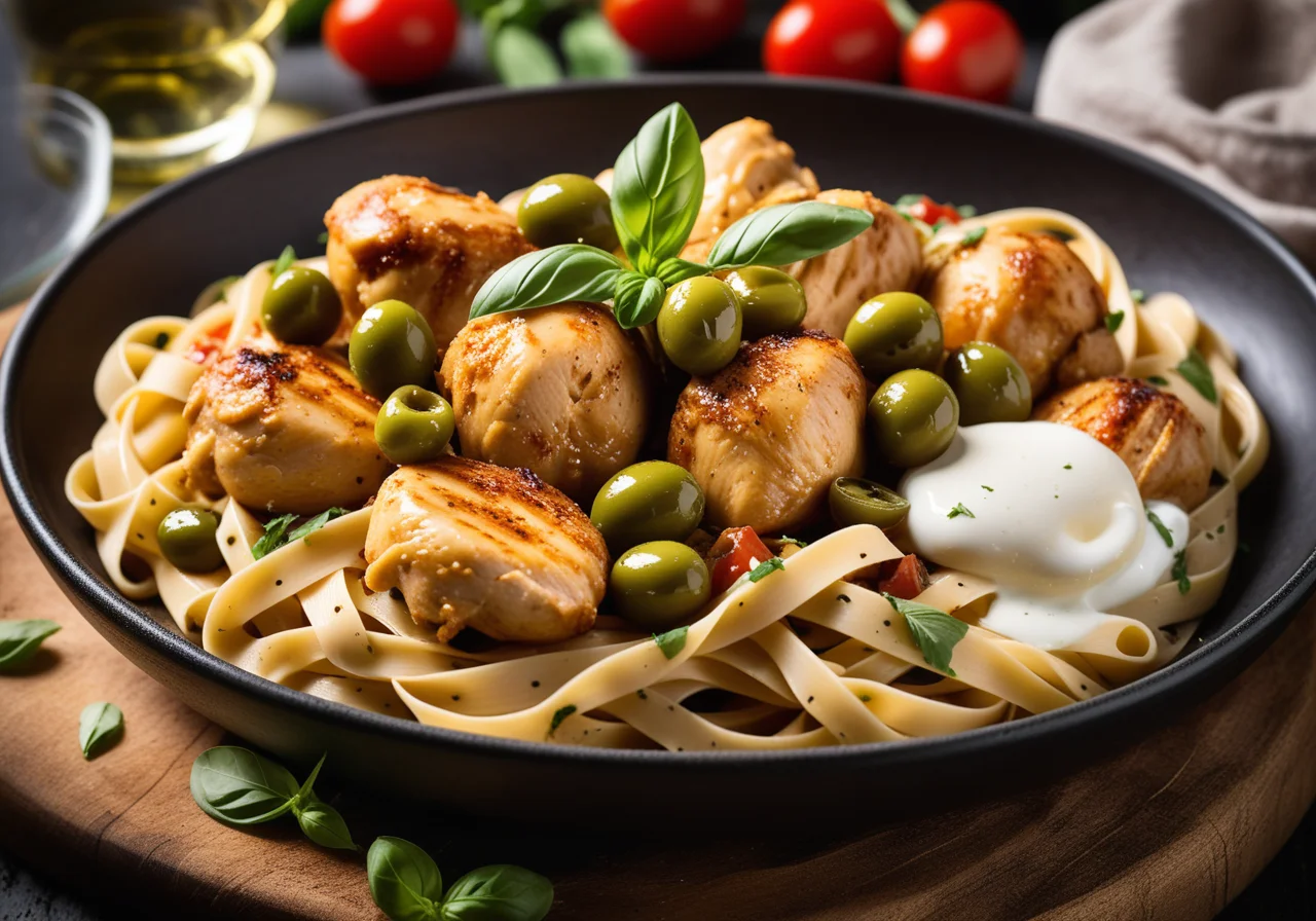 Chicken Pasta with Olives and Mozzarella