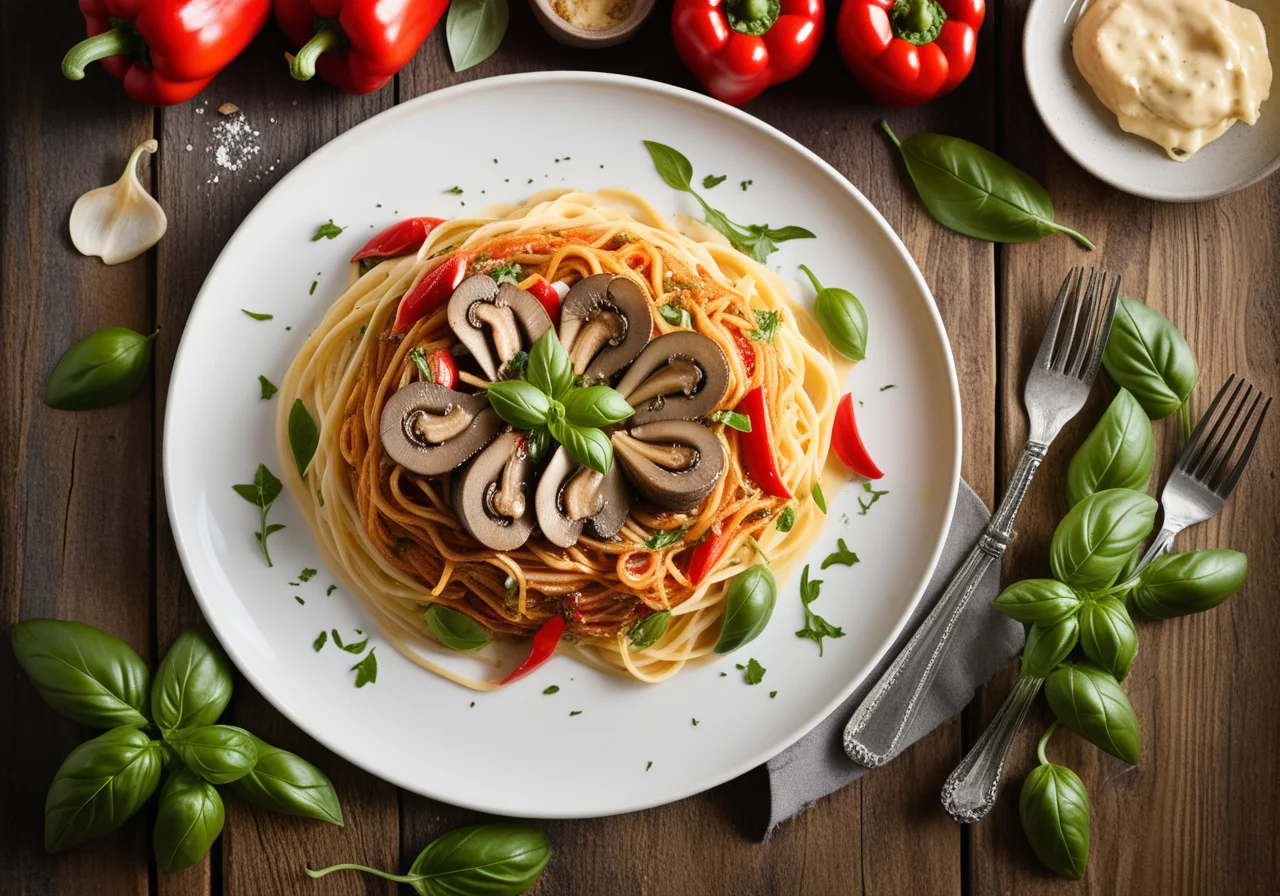 Baked Spaghetti with Ground Meat and Mushrooms