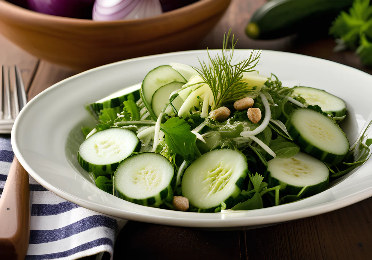 Turnip Green Salad with Cucumber