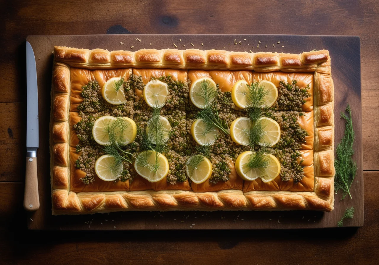 Salmon with Rice and Lentils in Puff Pastry
