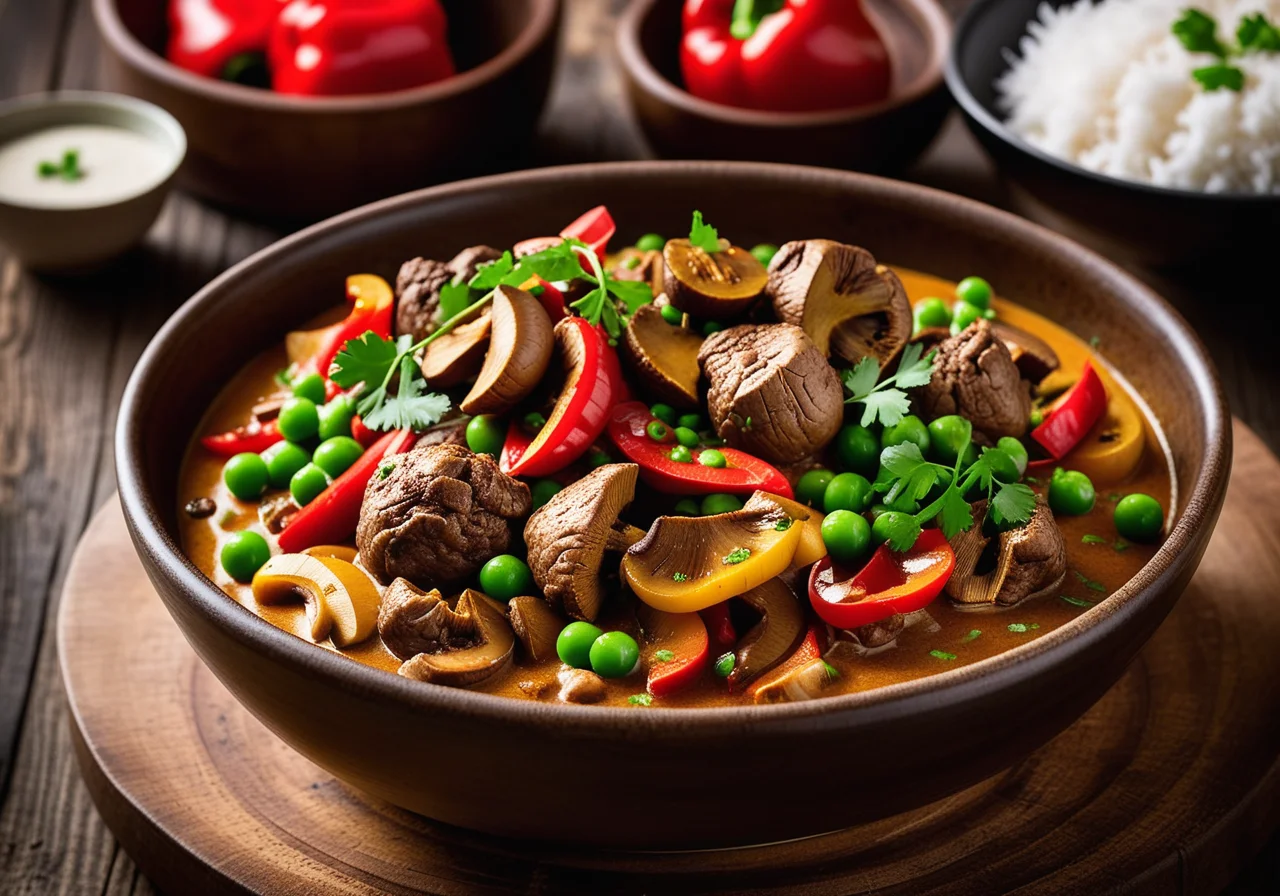 Mushroom Lamb Curry with Peas
