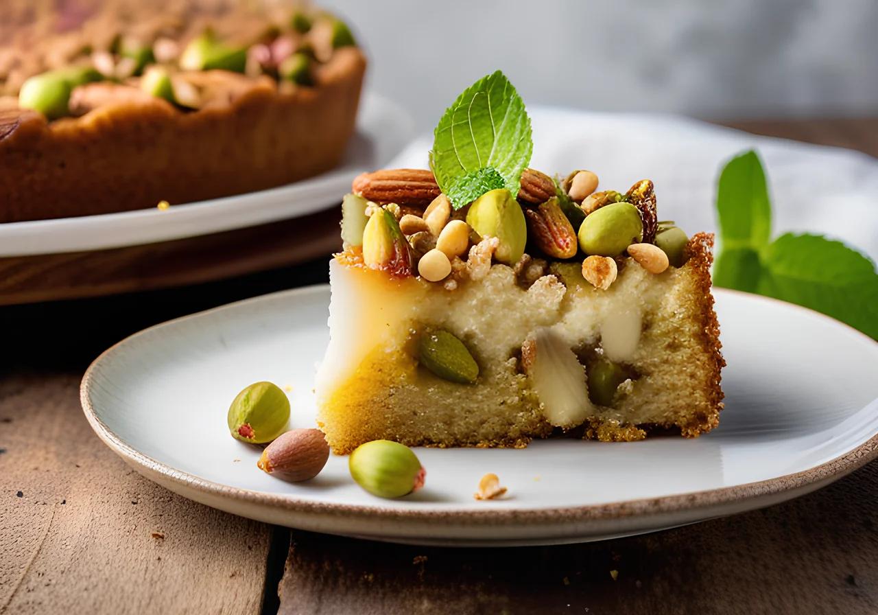 Rhubarb Cake with Nut Topping