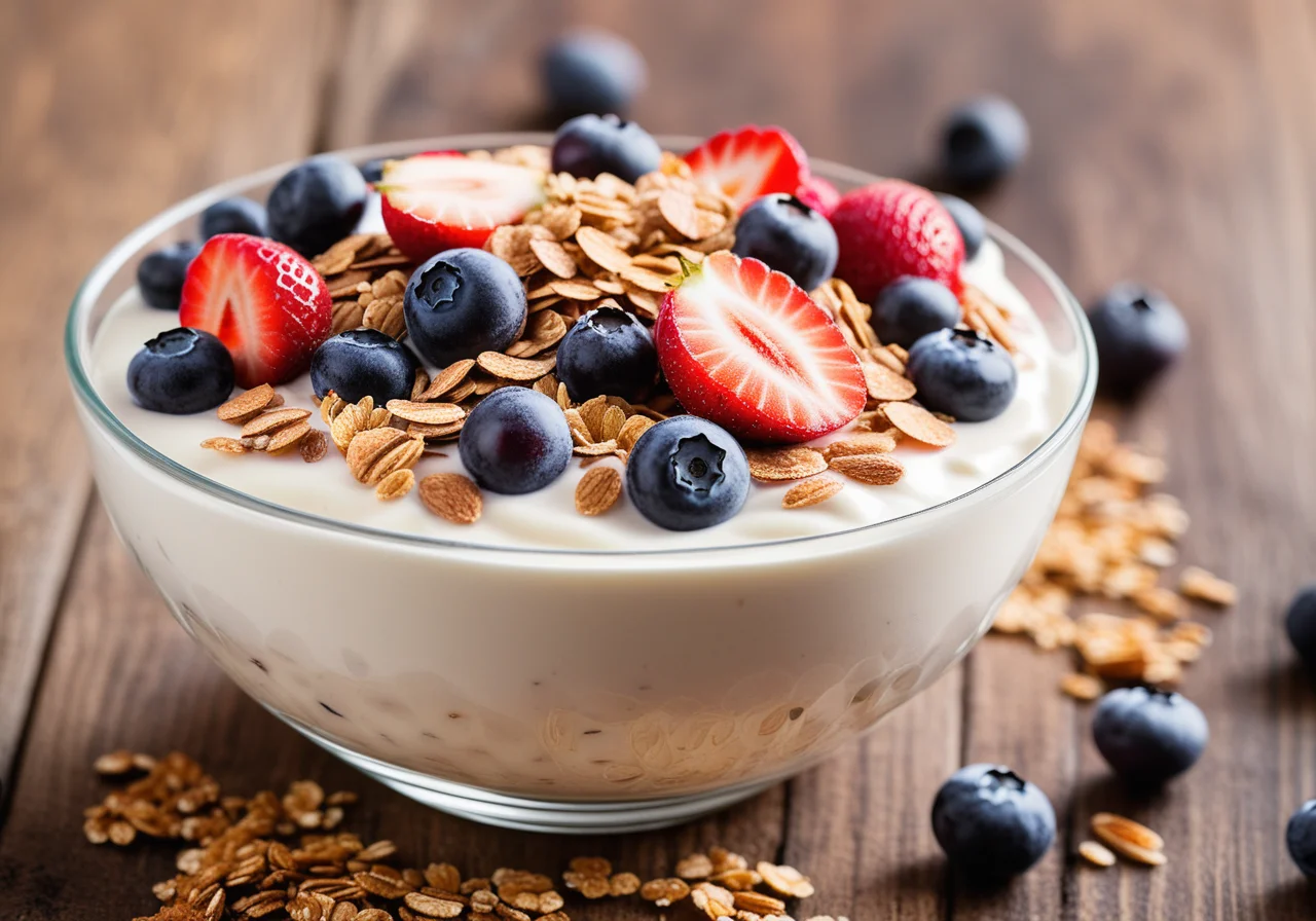 Müsli with Fresh Berries and Low-Fat Yogurt