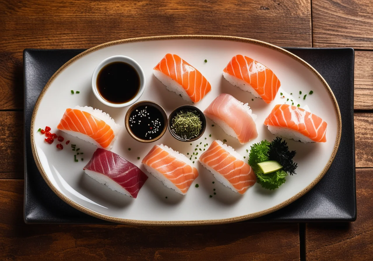 Nigiri Sushi with Fish and Shrimp