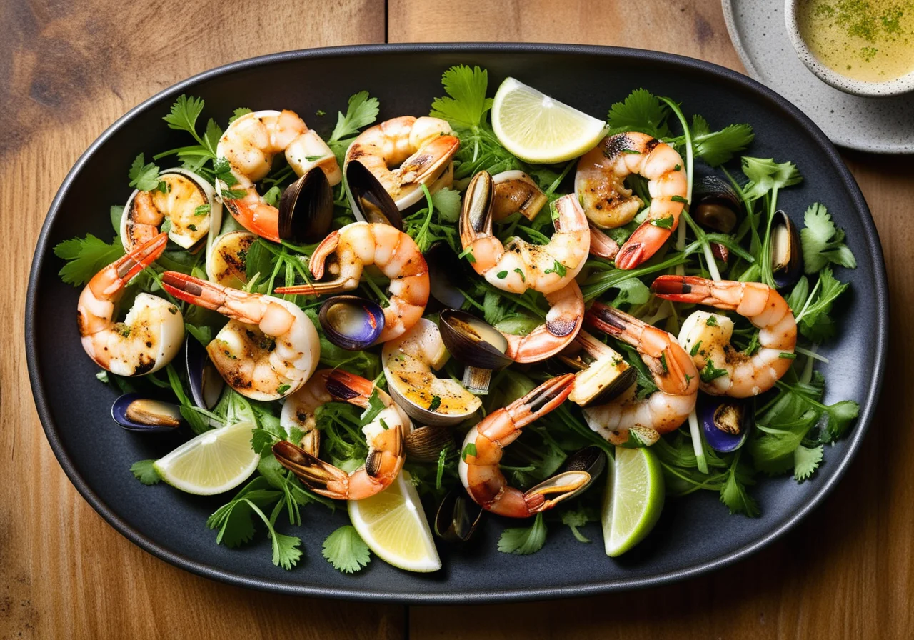 Shellfish Shrimp Skewers with Coriander Salad and Potatoes