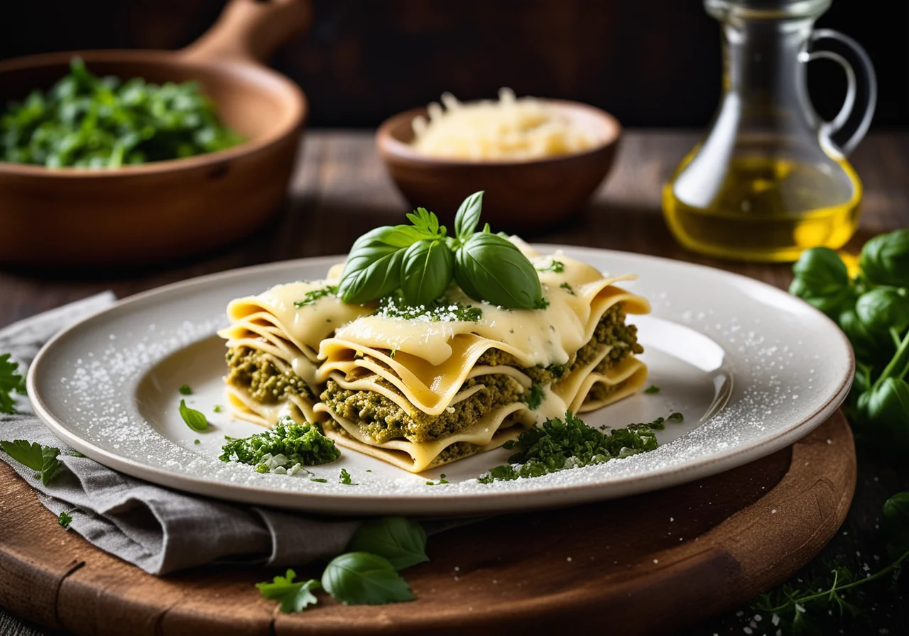 Lasagna Roll-Ups with Porcini Mushroom Filling and Pesto