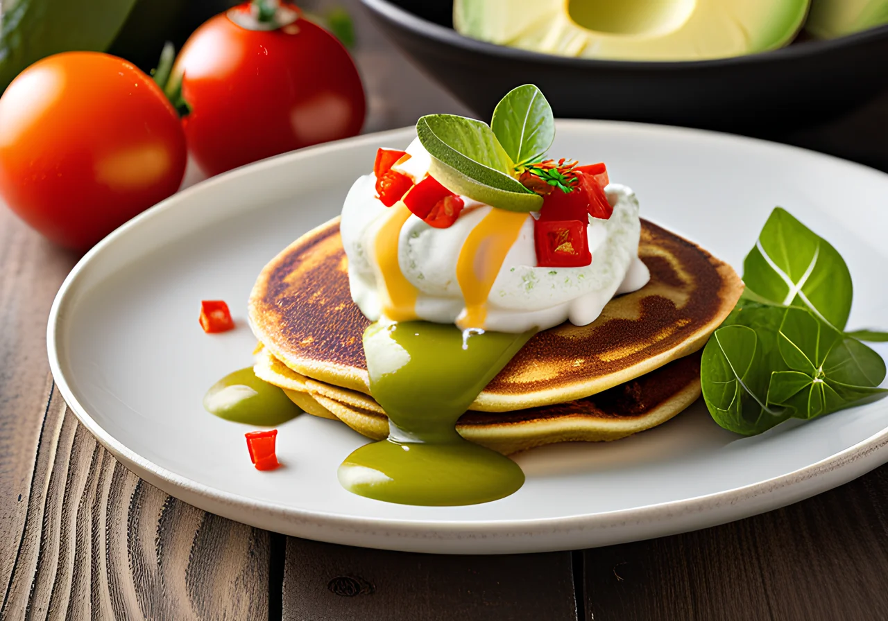 Pancakes with Ground Meat Avocado Filling and Sour Cream