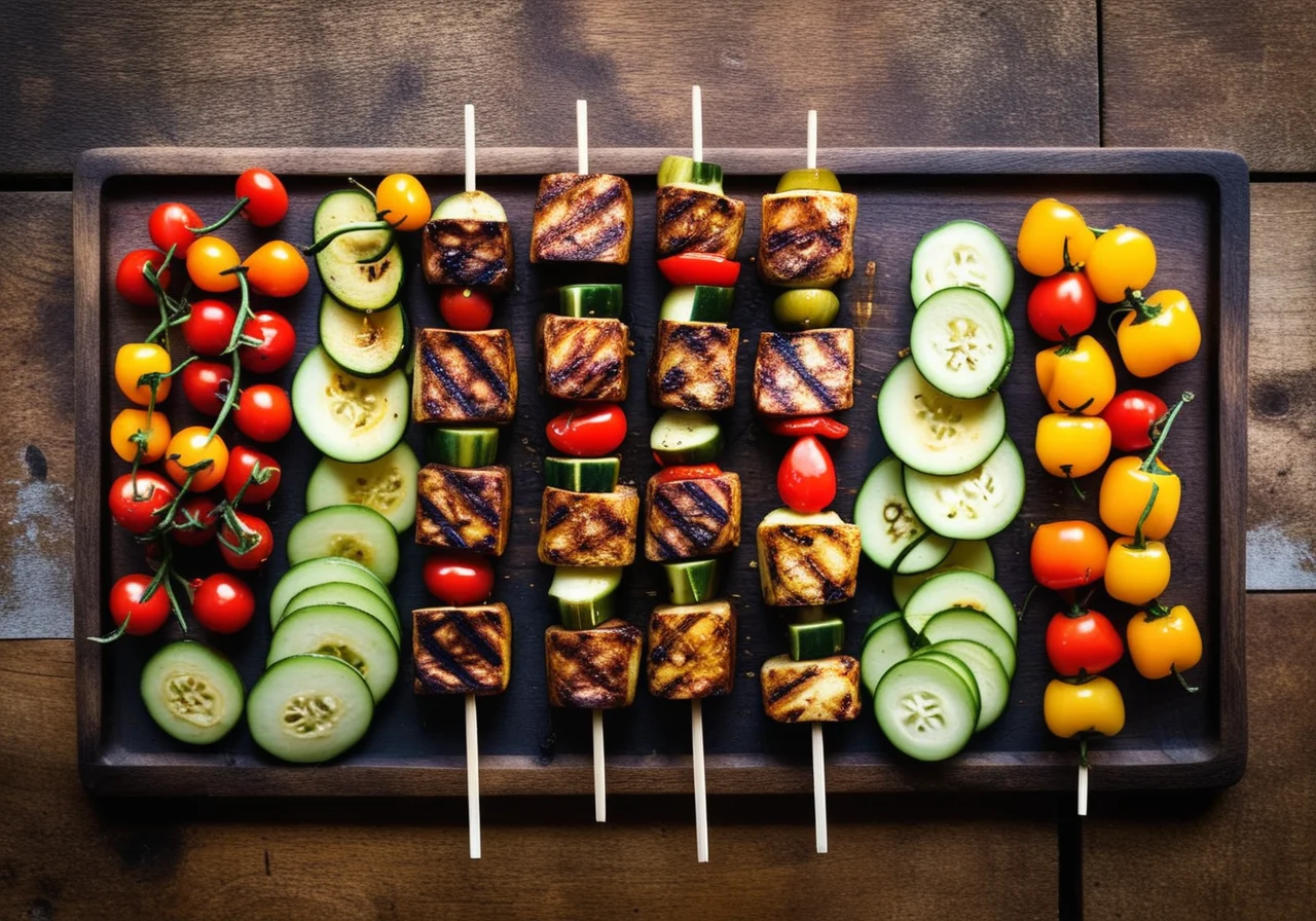 Grilled Vegetable Skewers with Flatbread